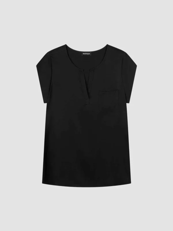 Repeat Cashmere - Short-Sleeved Silk Top With Pocket Black