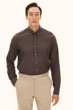 Oscar Jacobson - Slim Fit Button Down Flannel Shirt Brown
