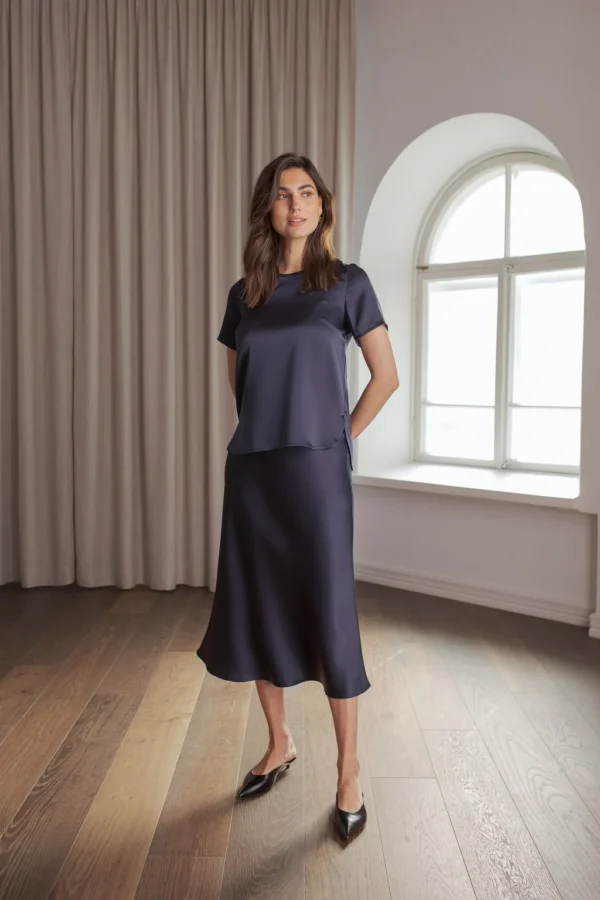 Original Story - Midi Satin Skirt Dark Navy