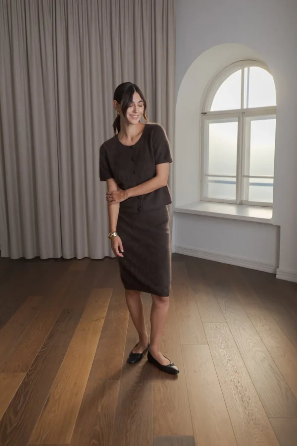 Original Story - Knee Length Cashmere Skirt Dark Chocolate