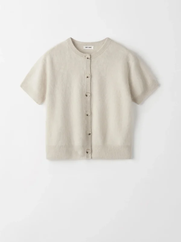 Soft Goat - Short Sleeve Cashmere Cardigan Chalk