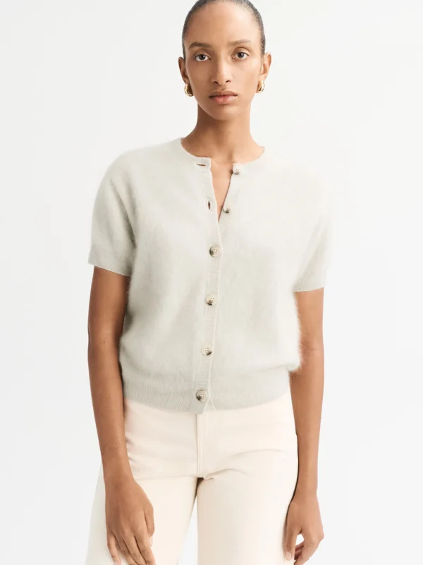 Soft Goat - Short Sleeve Cashmere Cardigan Chalk