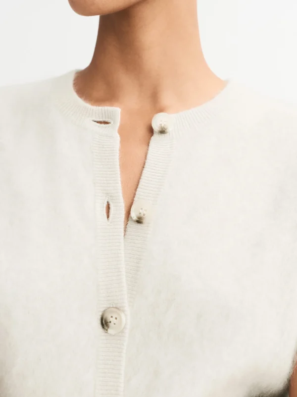 Soft Goat - Short Sleeve Cashmere Cardigan Chalk