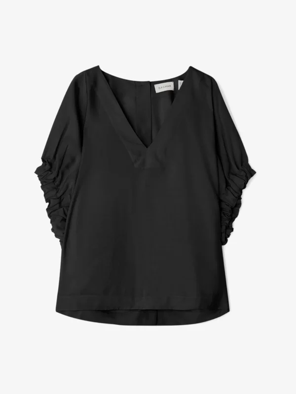 House of Dagmar - Rouched V-Neck Top Black