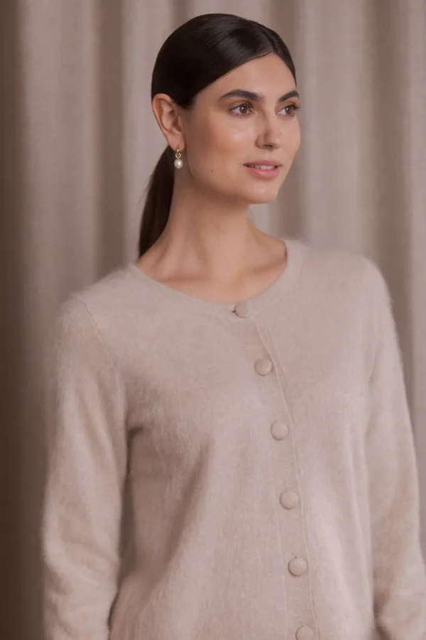 Original Story - Long Sleeve Brushed Cashmere Cardigan Latte