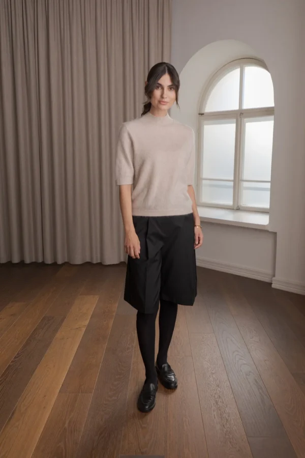 Original Story - Short Sleeve Mock Neck Brushed Cashmere Sweater