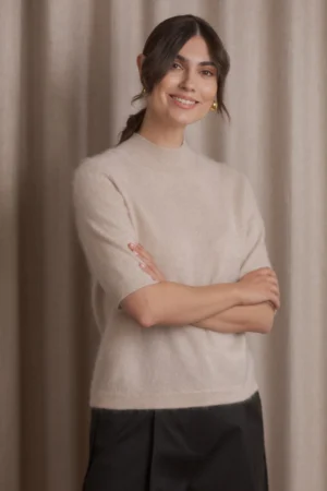 Original Story - Short Sleeve Mock Neck Brushed Cashmere Sweater