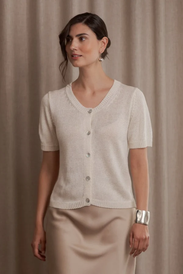 Original Story - Short-Sleeved Linen Blend Cardigan
