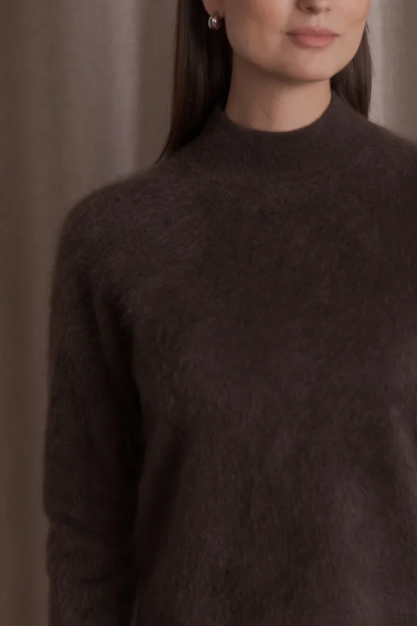 Original Story - Long Sleeve Mock Neck Brushed Cashmere Sweater Dark Chocolate