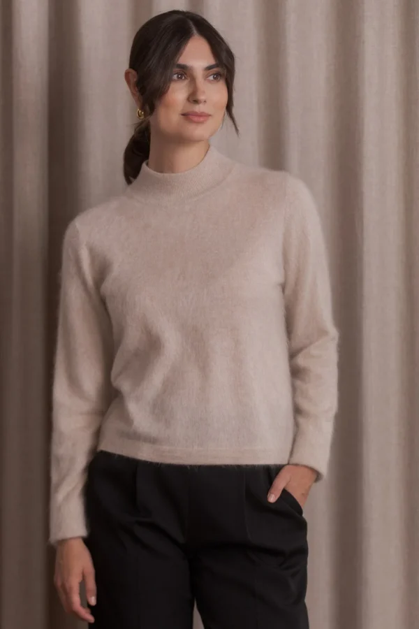 Original Story - Long Sleeve Mock Neck Brushed Cashmere Sweater Latte