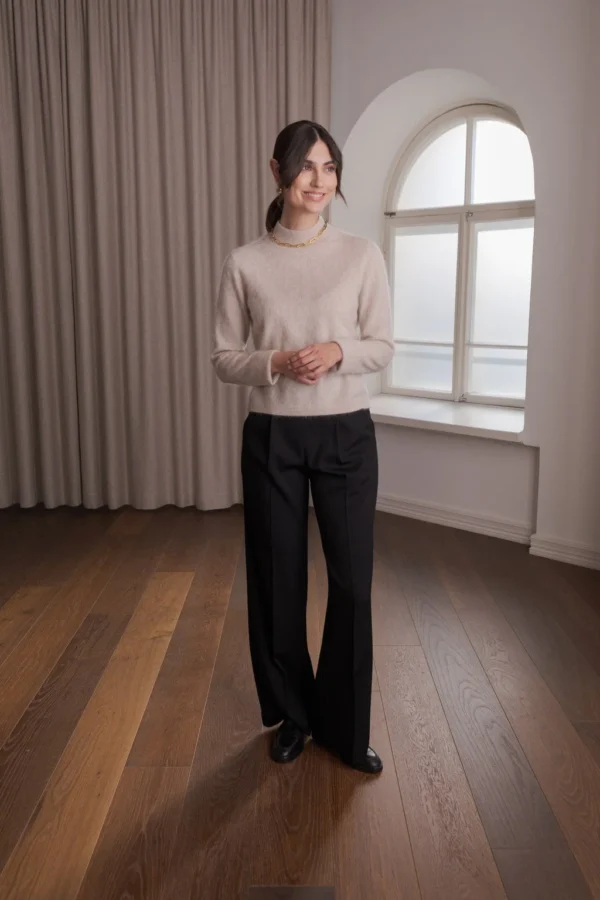 Original Story - Long Sleeve Mock Neck Brushed Cashmere Sweater Latte