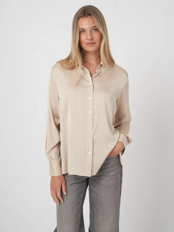 Repeat Cashmere - Silk shirt with slide slits Natural