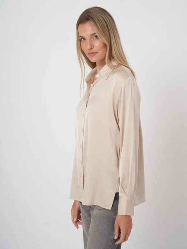 Repeat Cashmere - Silk shirt with slide slits Natural