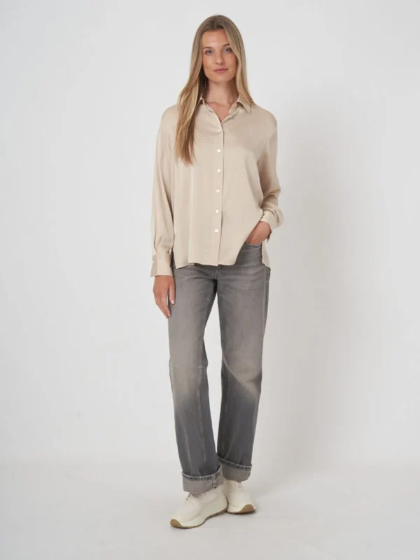 Repeat Cashmere - Silk shirt with slide slits Natural