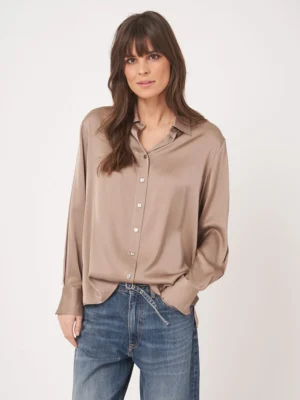 Repeat Cashmere - Silk shirt with slide slits Sand