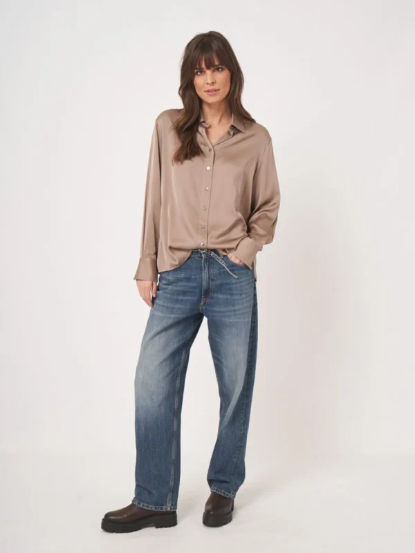 Repeat Cashmere - Silk shirt with slide slits Sand