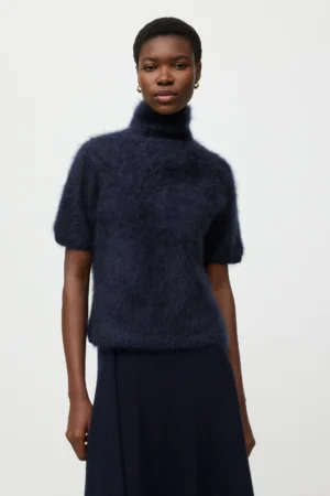Soft Goat - Brushed Short Sleeve Turtleneck Navy