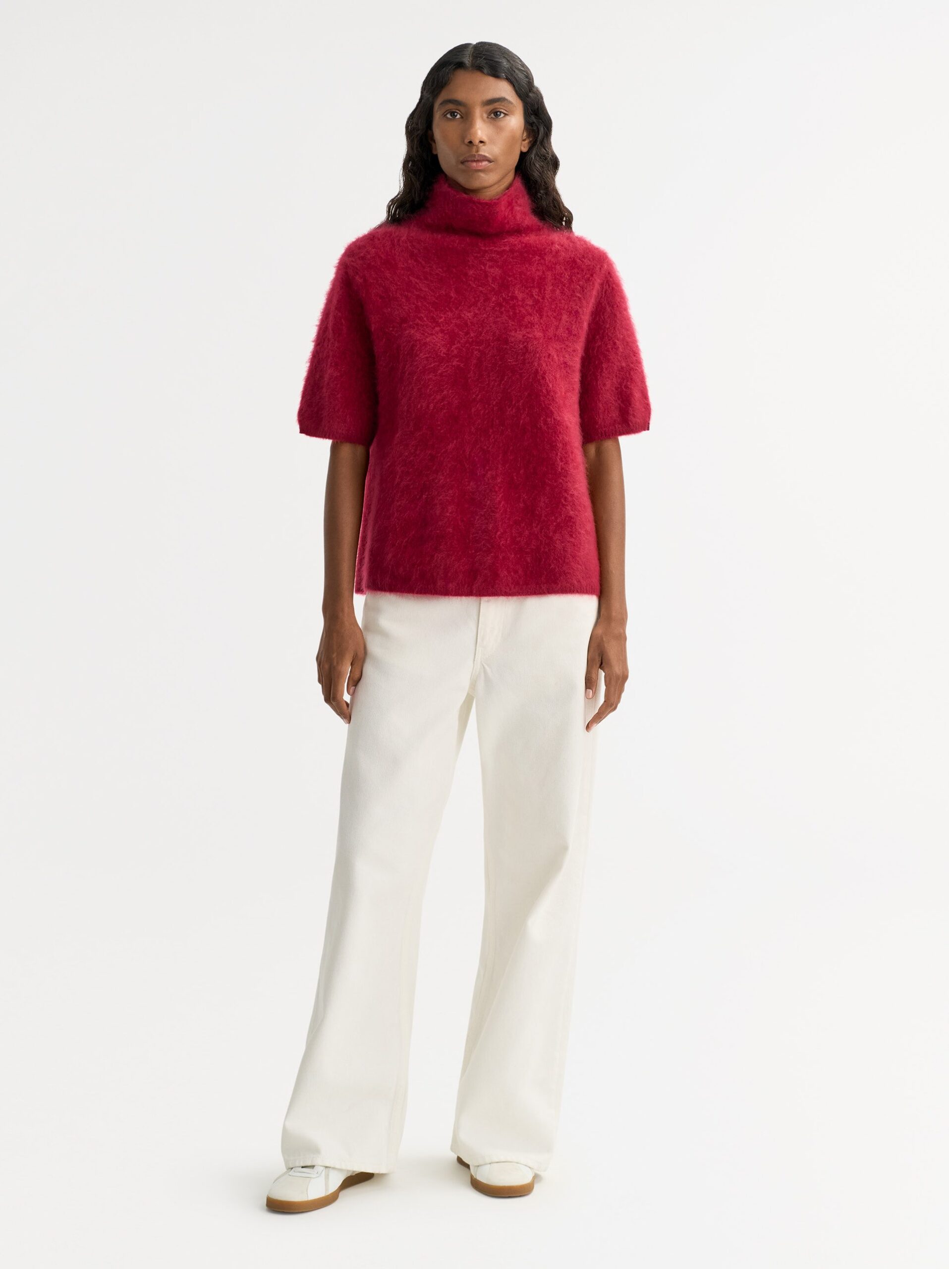 Soft Goat - Brushed Short Sleeve Turtleneck Dahlia