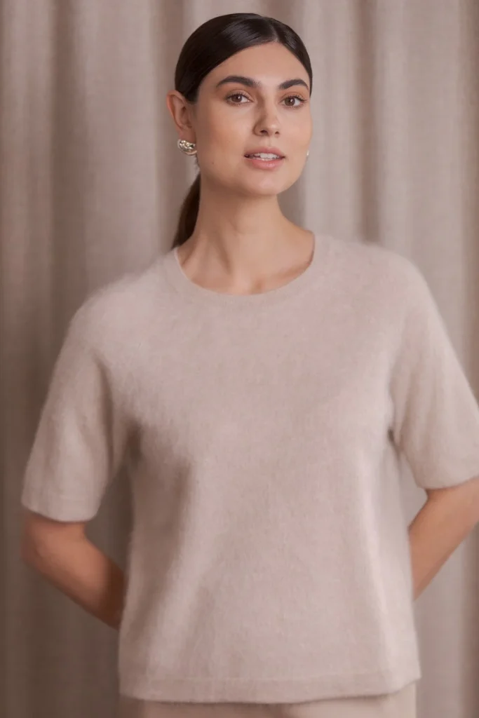 Original Story - Short-Sleeved Cashmere Sweater Latte