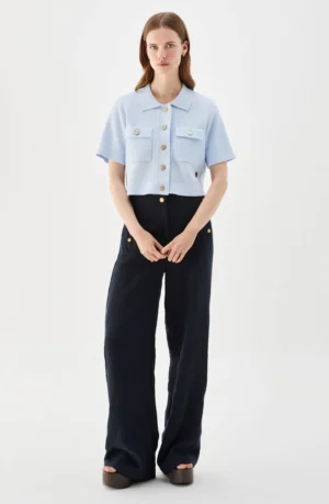 Busnel - Valery Cropped Cotton Jacket Ice Blue