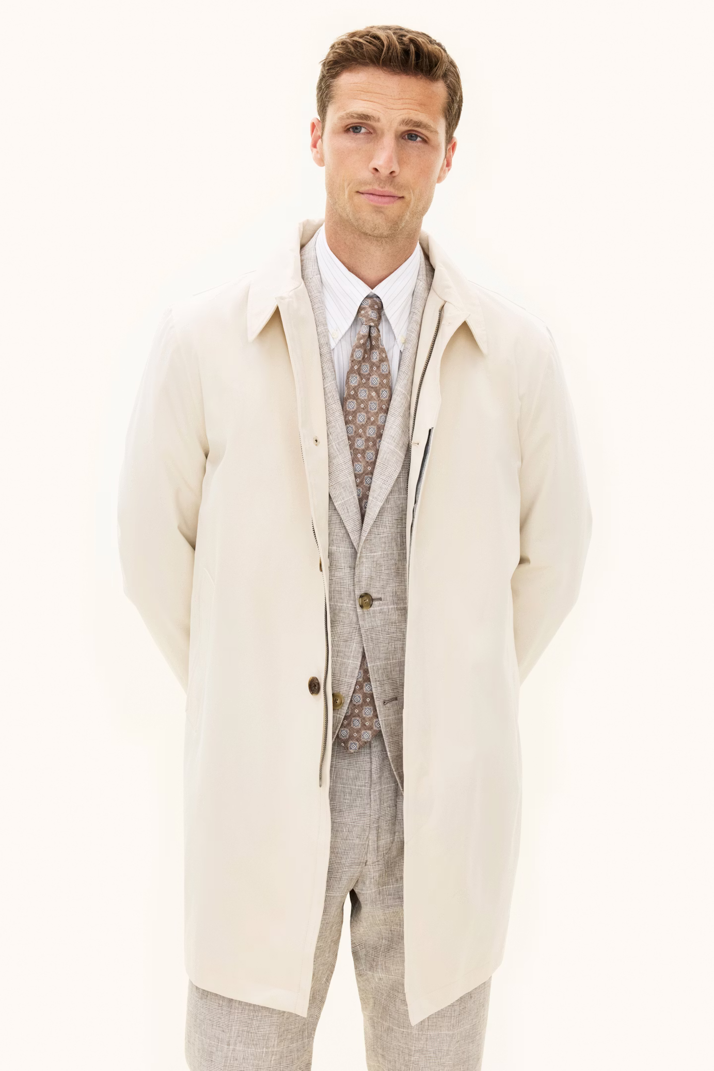 Oscar Jacobson - Car Coat Cotton Twill White