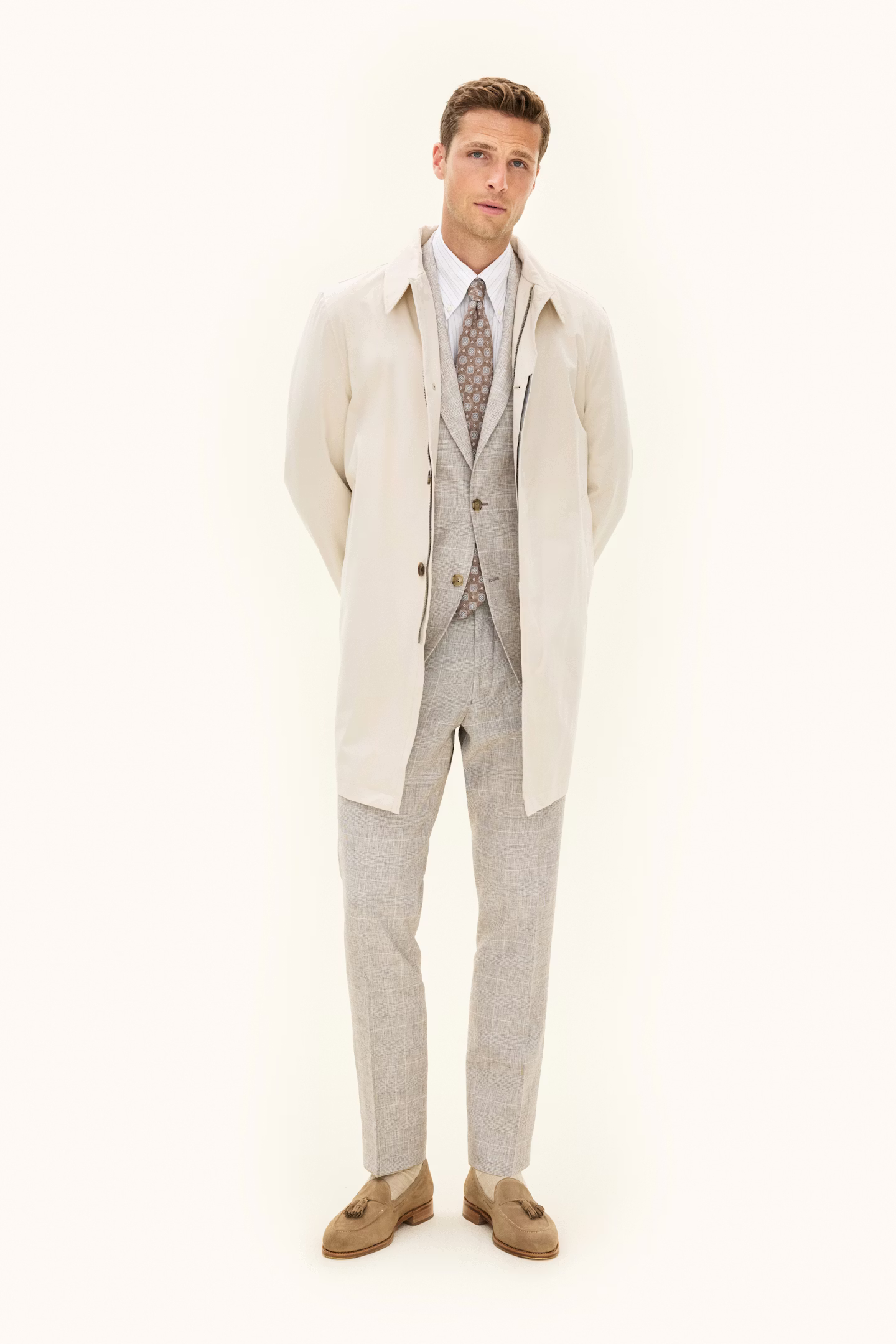 Oscar Jacobson - Car Coat Cotton Twill White