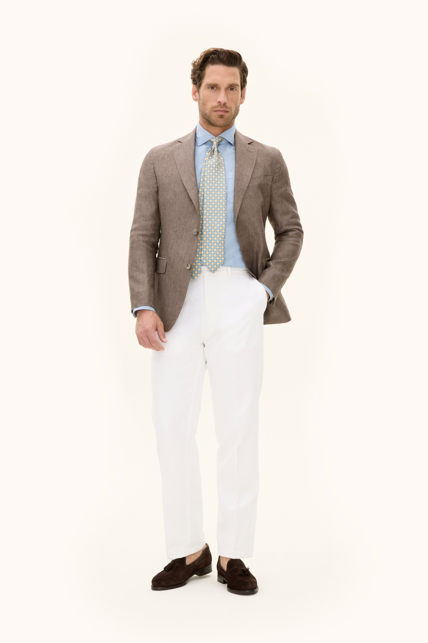 Oscar Jacobson - Ferry Regular Fit Linen Blazer Brown