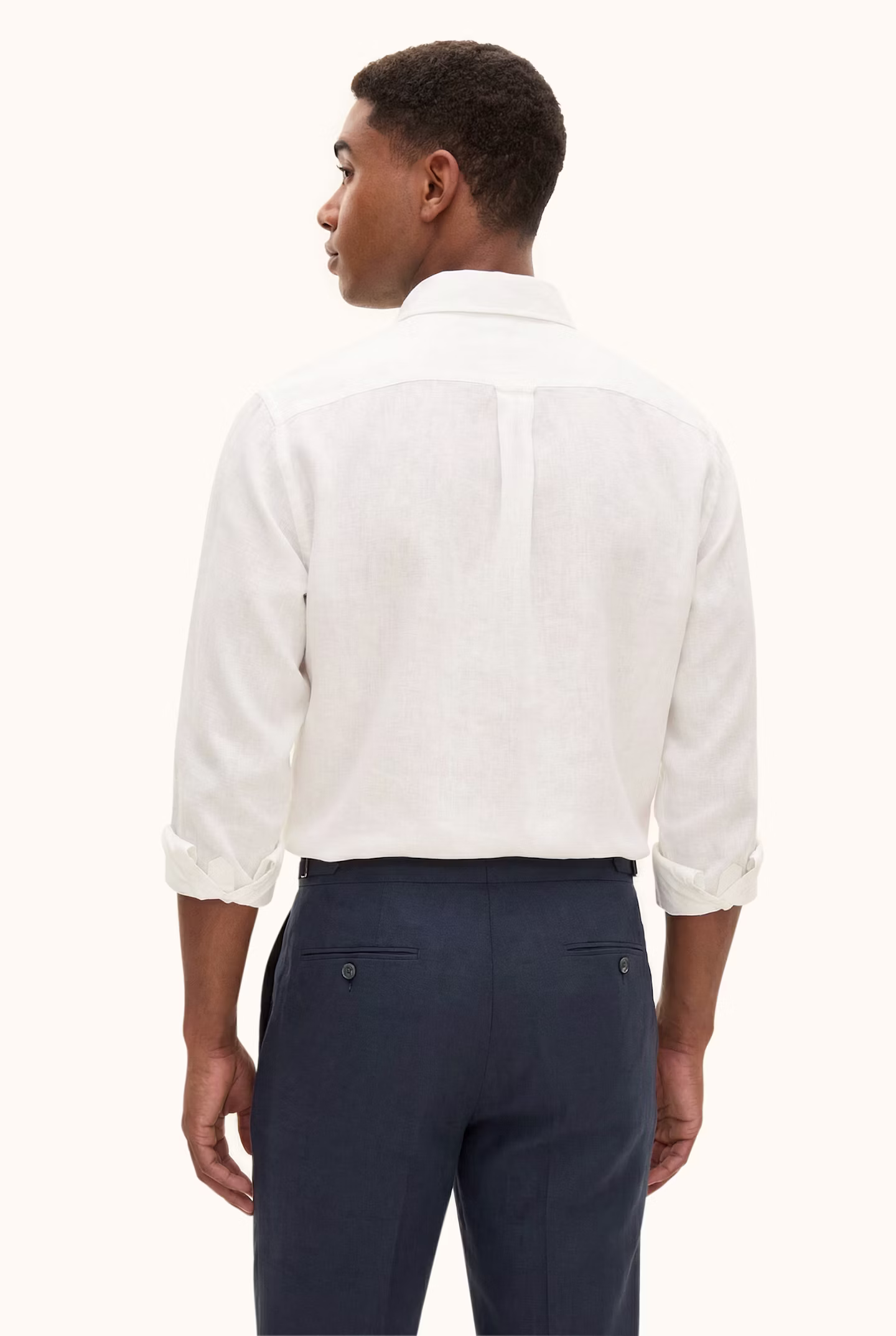 Oscar Jacobson - Regular Fit Cut Away Linen Shirt White