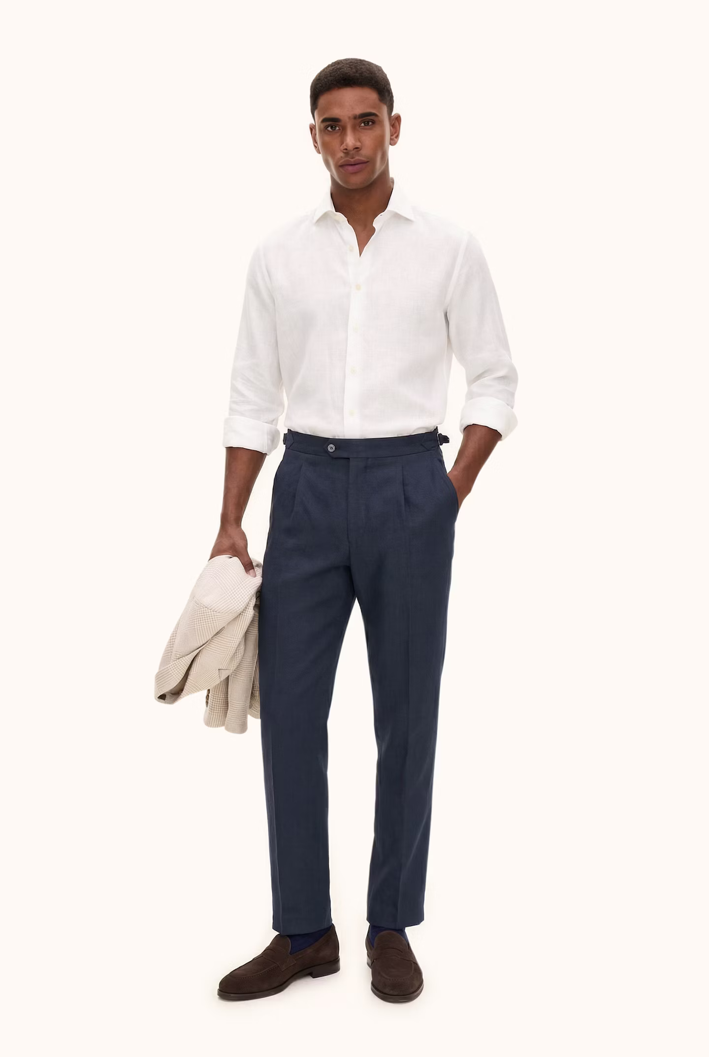 Oscar Jacobson - Regular Fit Cut Away Linen Shirt White