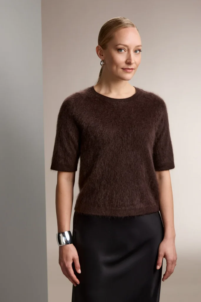 Original Story - Short Sleeve Cashmere Sweater Dark Chocolate