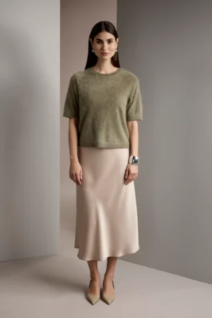 Original Story - Short-Sleeved Cashmere Sweater Light Olive