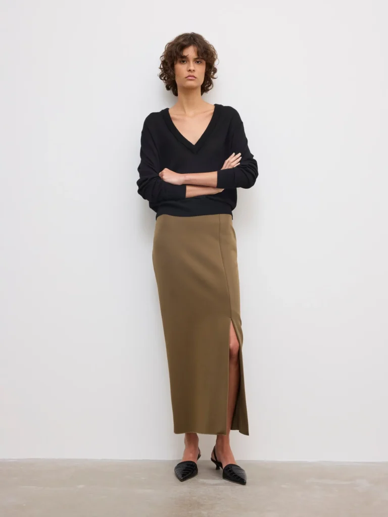 Dagmar - Fitted Midi Skirt Dark Olive Green