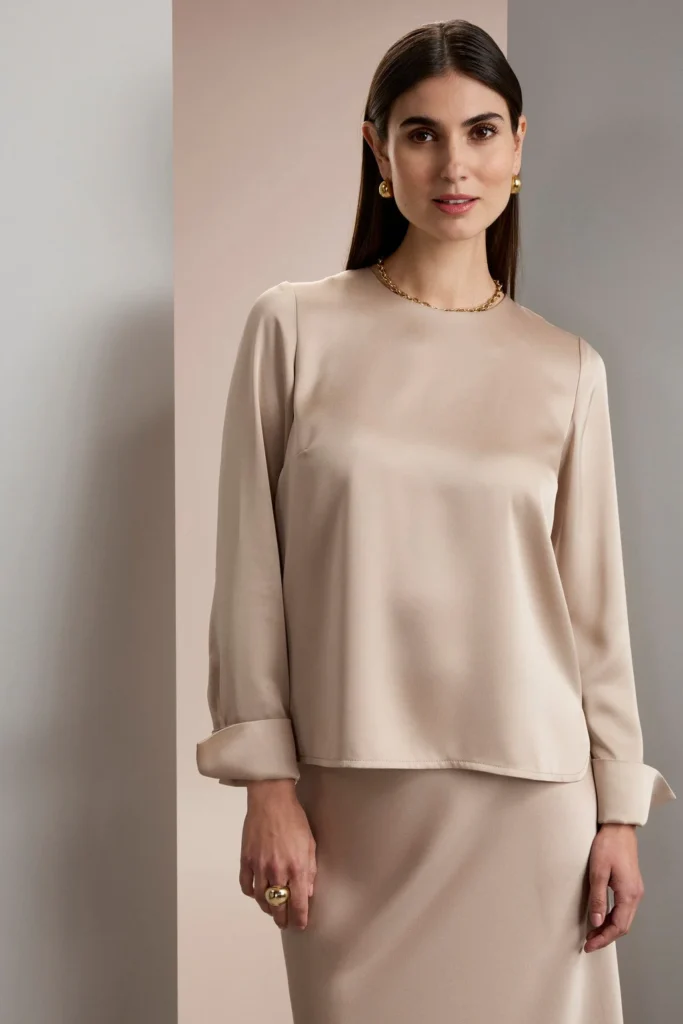 Original Story - Long-Sleeved Satin Shirt Latte