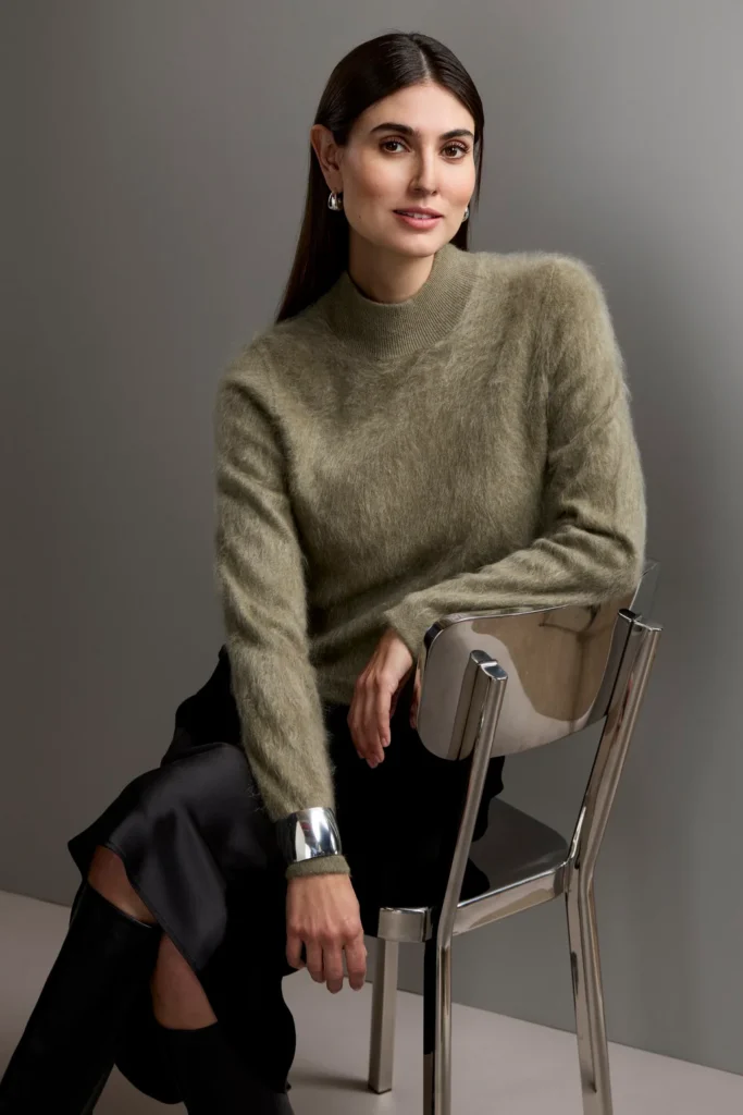 Original Story - Long Sleeve Brushed Mock Neck Sweater Light Olive