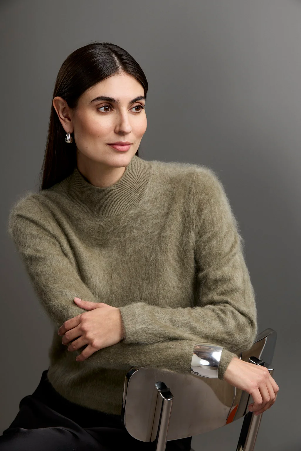 Original Story - Long Sleeve Brushed Mock Neck Sweater Light Olive