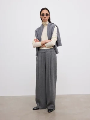 Dagmar - Elastic Wool Trousers Light Grey Melange