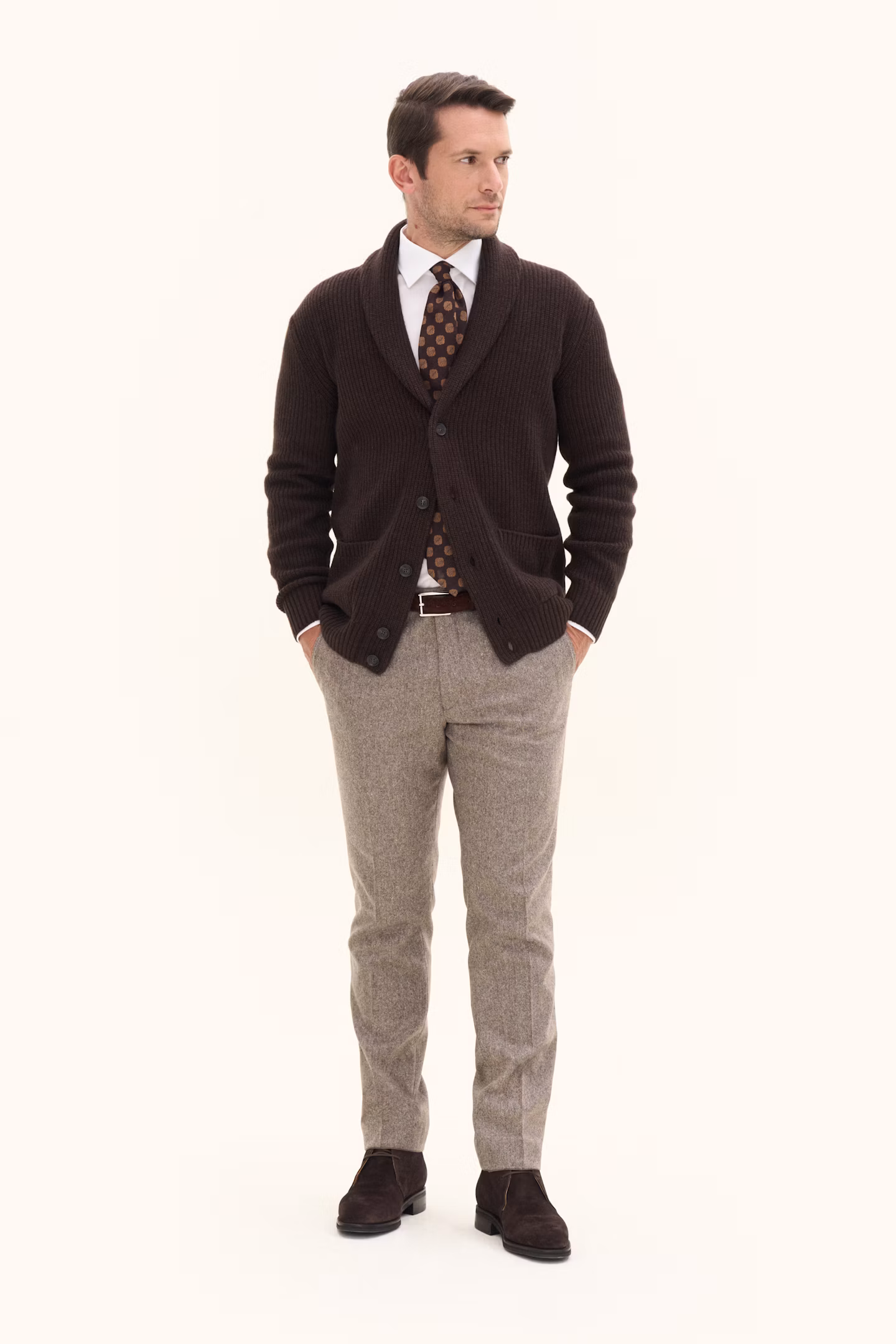 Oscar Jacobson - Roland Cardigan Wool Blend Brown