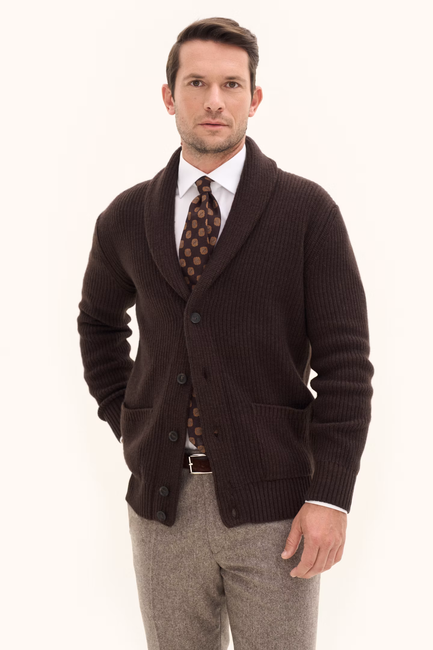 Oscar Jacobson - Roland Cardigan Wool Blend Brown