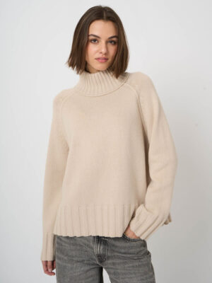Repeat Cashmere - Chunky Organic Cashmere Stand-Collar Sweater Natural