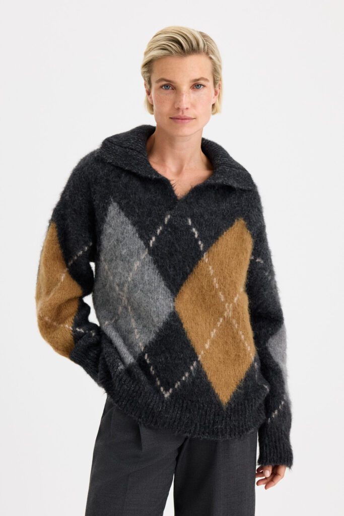 Filippa K - Alpaca Check Sweater Grey Melange