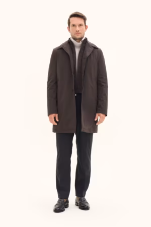 Oscar Jacobson - Zipped Padded Car Coat Brown