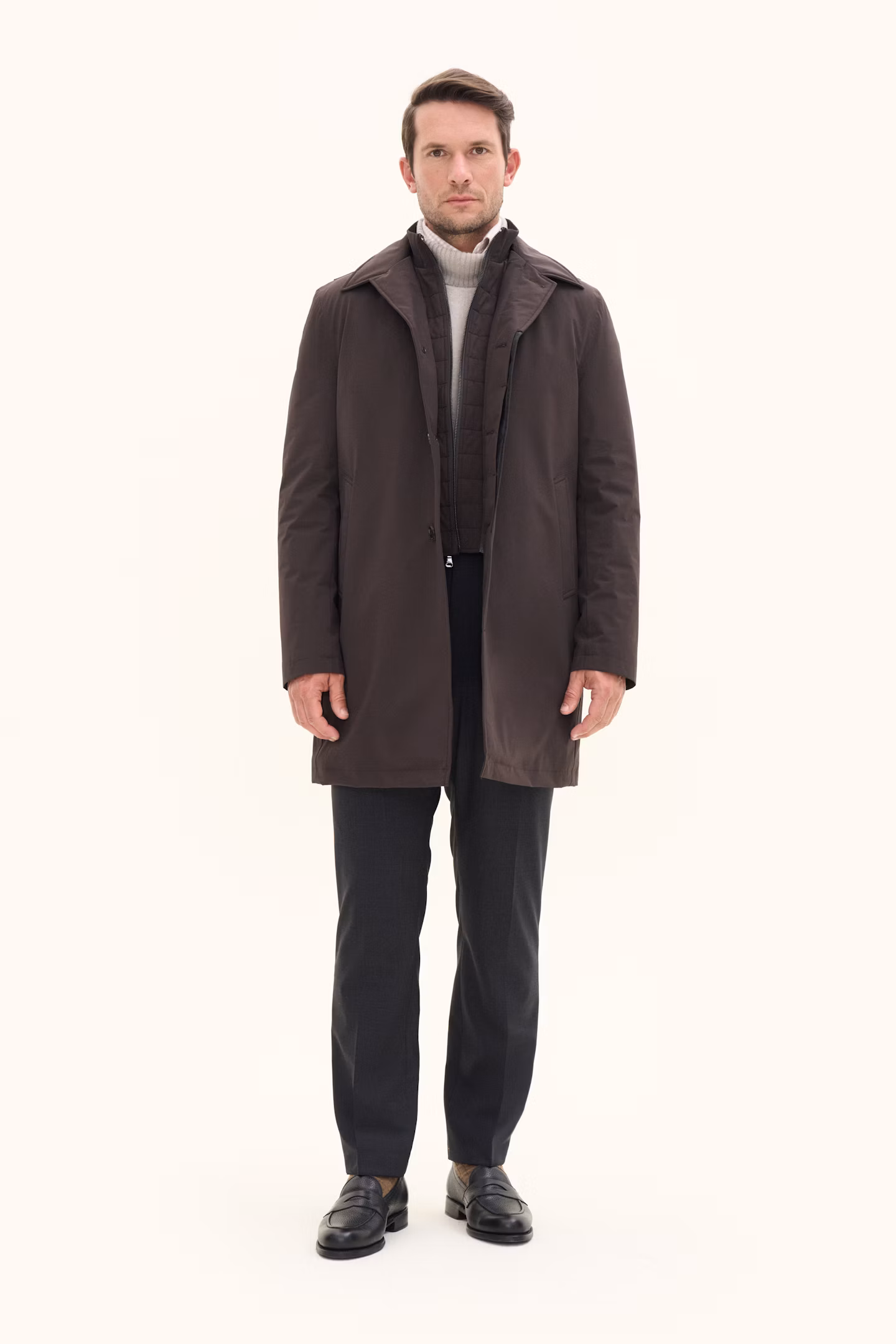 Oscar Jacobson - Zipped Padded Car Coat Brown
