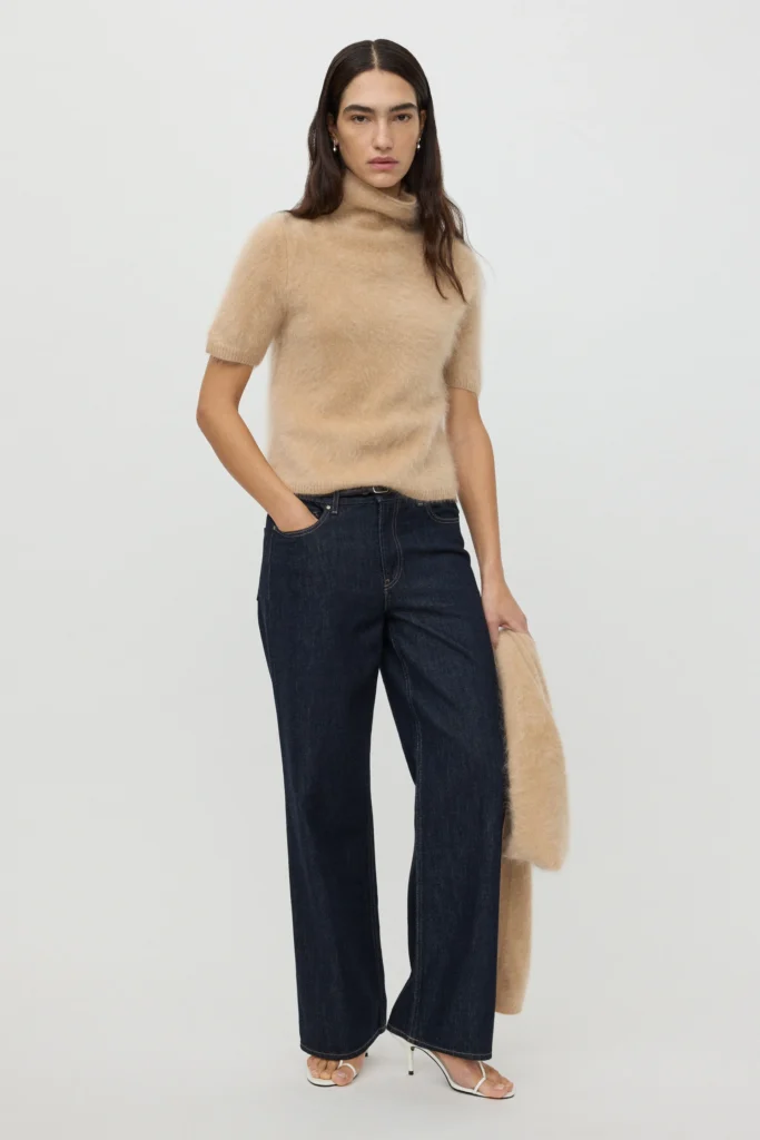 Soft Goat - Brushed Short Sleeve Turtleneck Camel