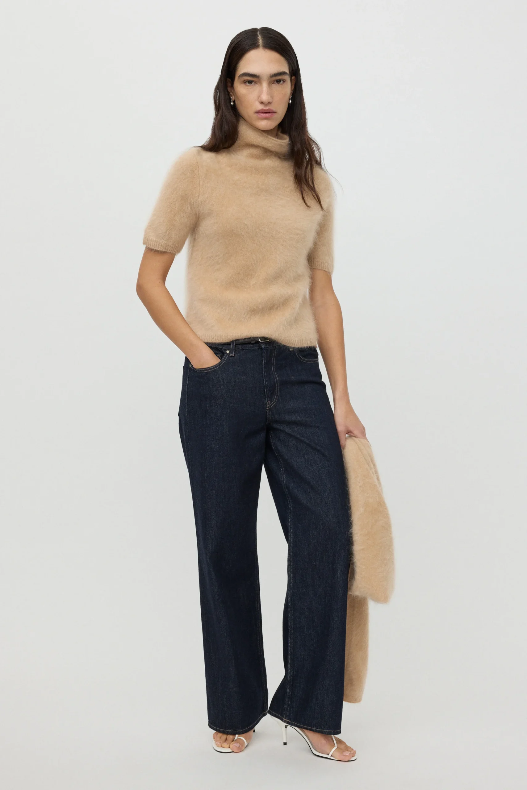Soft Goat - Brushed Short Sleeve Turtleneck Camel