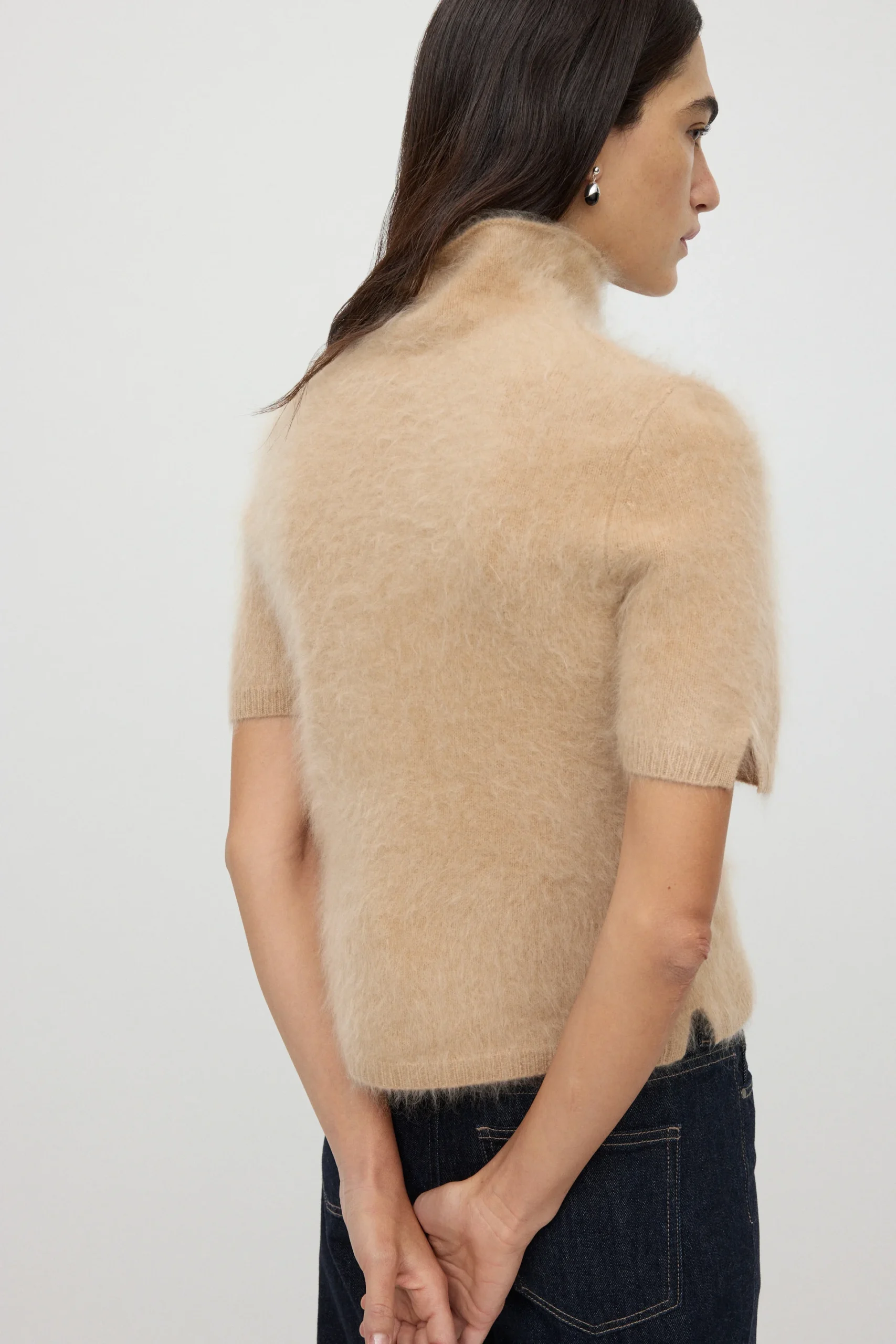 Soft Goat - Brushed Short Sleeve Turtleneck Camel