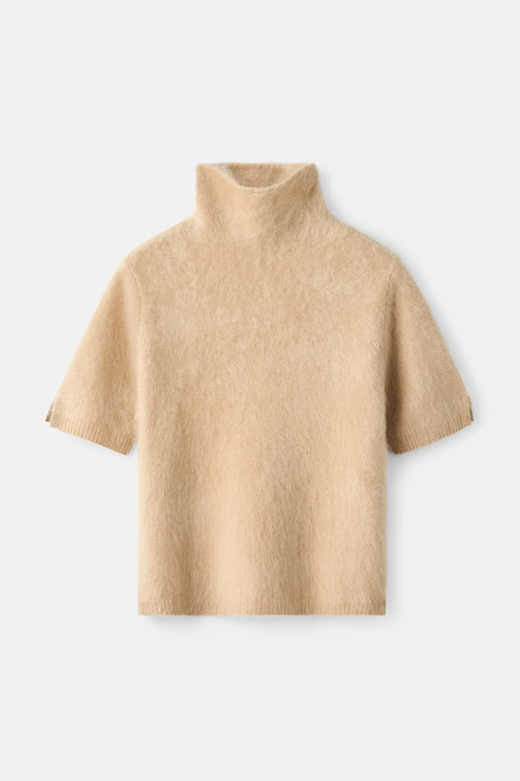 Soft Goat - Brushed Short Sleeve Turtleneck Camel