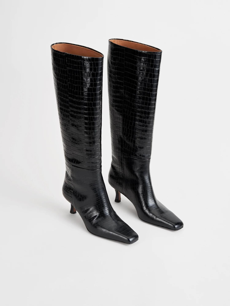 ATP Atelier - Pieve Black Printed Crocolino Knee High Boots
